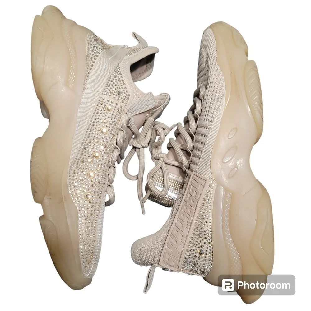 Steve Madden Maxima Multi Tan Blush Sparkle Rhinestone Sneakers Women's Size 7.5